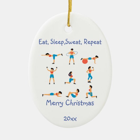 カスタムクリスマスの食べ睡眠汗の繰り返し セラミックオーナメント (正面)
