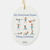 カスタムクリスマスの食べ睡眠汗の繰り返し セラミックオーナメント (裏面)