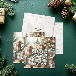 カスタムクリスマスアートギフトデザインQRコード入り スクエア名刺