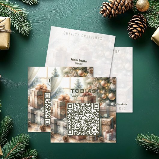 カスタムクリスマスアートギフトデザインQRコード入り スクエア名刺