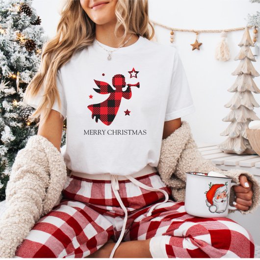 カスタムクリスマスエンジェルバッファロープレイドホリデー Tシャツ