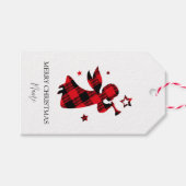 カスタムクリスマスエンジェル – 赤バッファロープレイド ギフトタグ (正面(横))