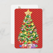 カスタムクリスマスカードの木と装飾。 サンキューカード (正面/裏面)