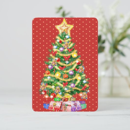 カスタムクリスマスカードの木と装飾。 サンキューカード (スタンド正面)