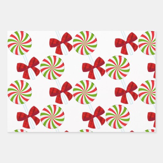 カスタムクリスマスキャンディとマッチングテディベア ラッピングペーパーシート (正面)