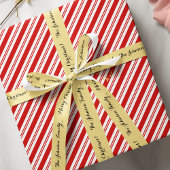 カスタムクリスマスキャンディーケーンレッドストライプ金ゴールド文字 ラッピングペーパー