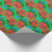 カスタムクリスマスギフトラップ:ポインセチア、緑 ラッピングペーパー (角)