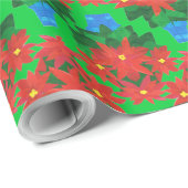 カスタムクリスマスギフトラップ:ポインセチア、緑 ラッピングペーパー (ロールコーナー)