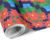 カスタムクリスマスギフトラップ：ポインセティアス、ブルー ラッピングペーパー (ロールコーナー)