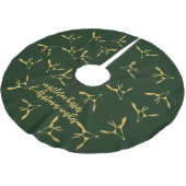 カスタムクリスマスグリーンと金ゴールドミスタントーパターン ブラッシュドポリエステルツリースカート (アングル)