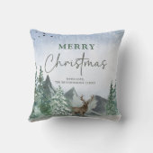 カスタムクリスマスグリーンウォーター色パインフォレスト クッション (裏面)