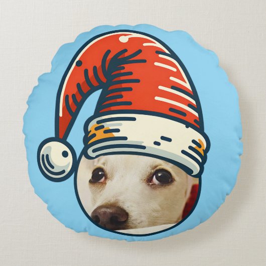 カスタムクリスマスサンタパーソナライズされたペット ラウンドクッション (正面)