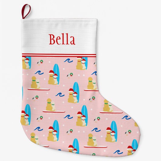 カスタムクリスマスサーフィンドッグスシーグルスストッキング ラージクリスマスストッキング (正面)