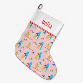 カスタムクリスマスサーフィンドッグスシーグルスストッキング ラージクリスマスストッキング (正面 (吊り時))