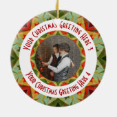 カスタムクリスマススターすてきグリーンフォトグリーティング セラミックオーナメント (裏面)
