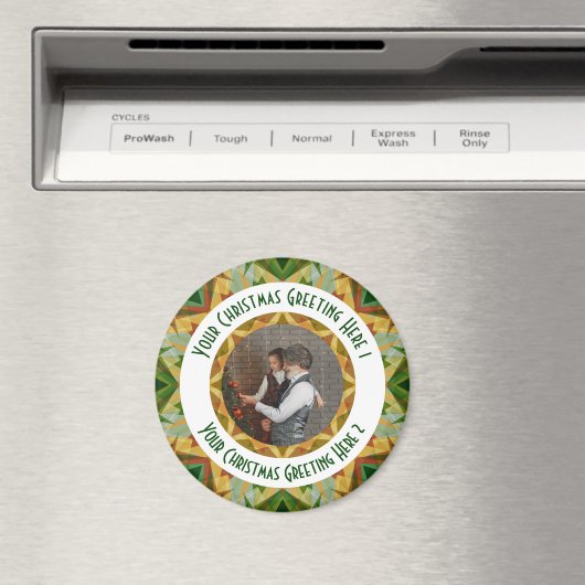 カスタムクリスマススターすてきグリーンフォトグリーティング マグネット (インサイチュ (食洗機))