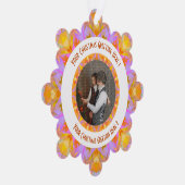 カスタムクリスマススターすてきピンクの写真グリーティング オーナメントカード (右)