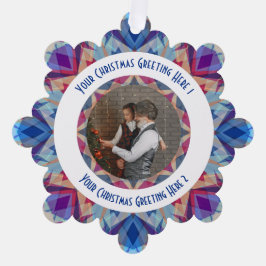 カスタムクリスマススターすてきブルーフォトグリーティング オーナメントカード