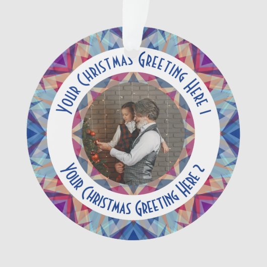 カスタムクリスマススターすてきブルーフォトグリーティング オーナメント (正面)