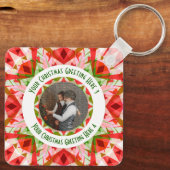 カスタムクリスマススターすてきレッドおもしろい写真グリーティング キーホルダー (裏面)