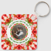 カスタムクリスマススターすてきレッドおもしろい写真グリーティング キーホルダー (裏面)