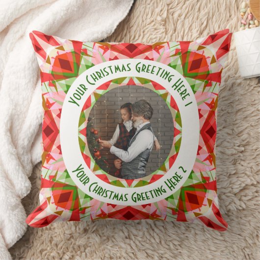 カスタムクリスマススターすてきレッドおもしろい写真グリーティング クッション (ブランケット)