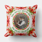 カスタムクリスマススターすてきレッドおもしろい写真グリーティング クッション (正面)