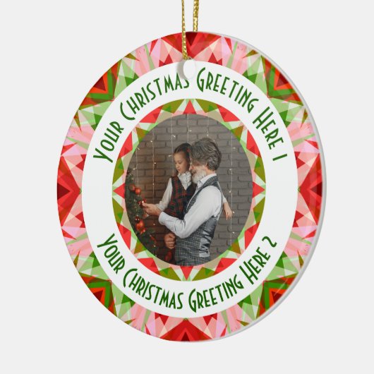 カスタムクリスマススターすてきレッドおもしろい写真グリーティング セラミックオーナメント (左)