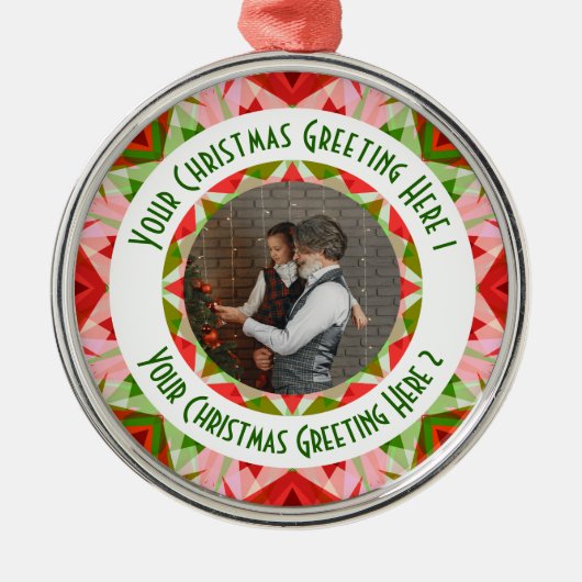カスタムクリスマススターすてきレッドおもしろい写真グリーティング メタルオーナメント (正面)