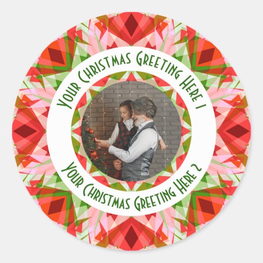 カスタムクリスマススターすてきレッドおもしろい写真グリーティング ラウンドシール (正面)