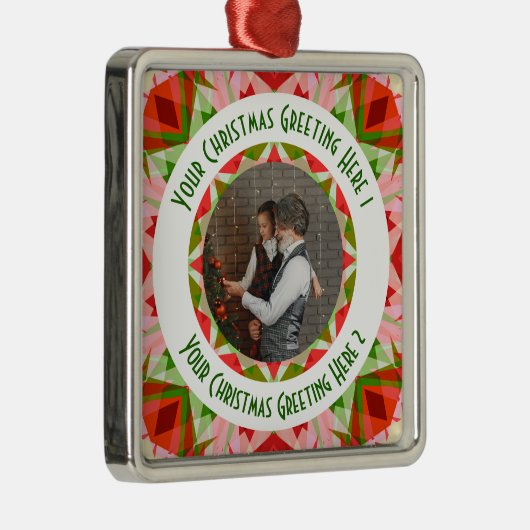 カスタムクリスマススターすてきレッドフォトグリーティング メタルオーナメント (右)