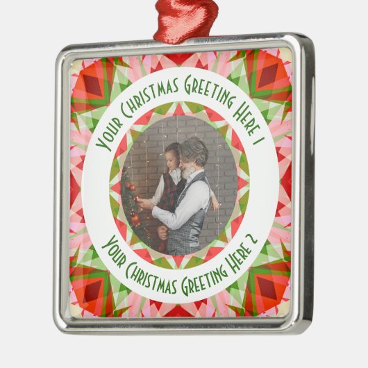 カスタムクリスマススターすてきレッドフォトグリーティング メタルオーナメント (左)
