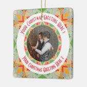 カスタムクリスマススターメリーグリーンフォトグリーティング セラミックオーナメント (左)