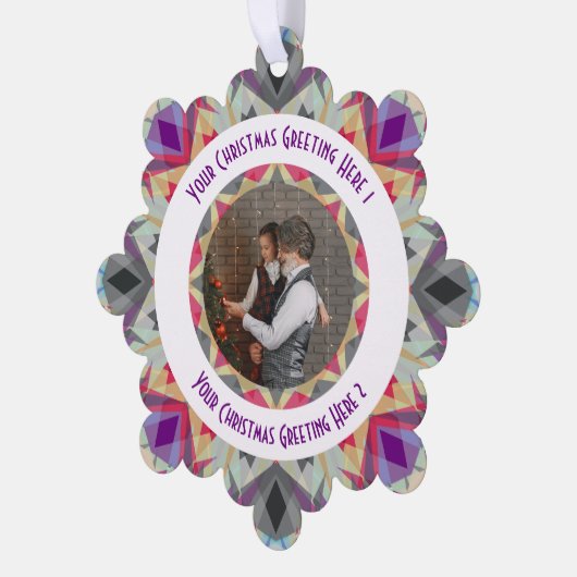 カスタムクリスマススターモダングレーの写真グリーティング オーナメントカード (左)