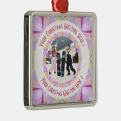 カスタムクリスマススター冬の紫のフォトグリーティング メタルオーナメント (右)