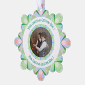 カスタムクリスマススター冬の緑のフォトグリーティング オーナメントカード (左)