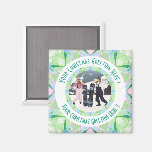 カスタムクリスマススター冬の緑のフォトグリーティング マグネット (正面/裏面)
