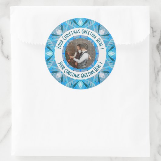 カスタムクリスマススター ウィンターブルー フォトグリーティング ラウンドシール (バッグ)