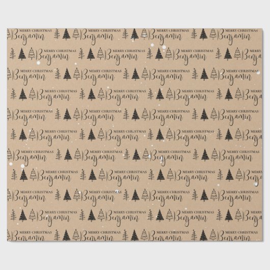 カスタムクリスマスツリークラフト名繰り返しジャンボ ラッピングペーパー (フラット)