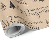 カスタムクリスマスツリークラフト名繰り返しジャンボ ラッピングペーパー (ロールコーナー)
