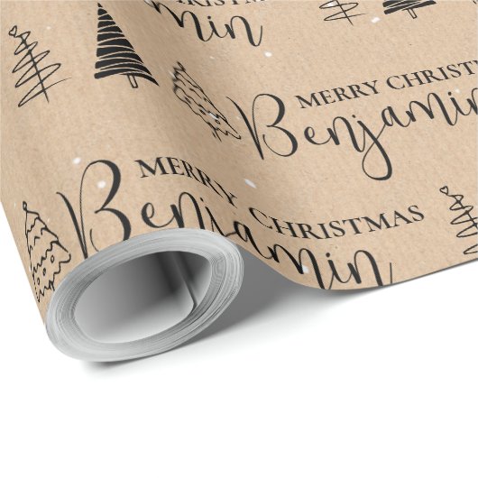 カスタムクリスマスツリークラフト名繰り返しジャンボ ラッピングペーパー (ロールコーナー)