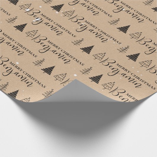 カスタムクリスマスツリークラフト名繰り返しジャンボ ラッピングペーパー (角)