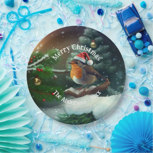 カスタムクリスマスツリーナプキンズのサンタロビン ペーパープレート (パーティー)