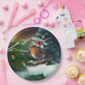 カスタムクリスマスツリーナプキンズのサンタロビン ペーパープレート (パーティー)