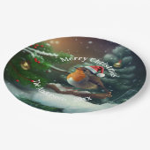 カスタムクリスマスツリーナプキンズのサンタロビン ペーパープレート (アングル)