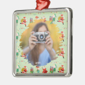 カスタムクリスマステンプレートフォトフレーム、クリスマス メタルオーナメント (左)