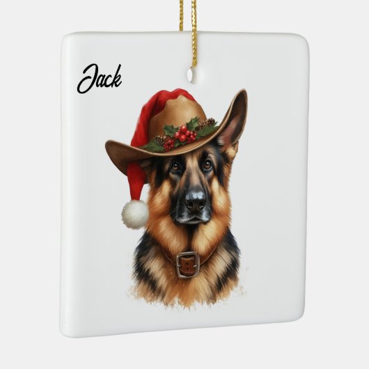 カスタムクリスマスドイツの羊飼い犬カウボーイハット セラミックオーナメント (右)