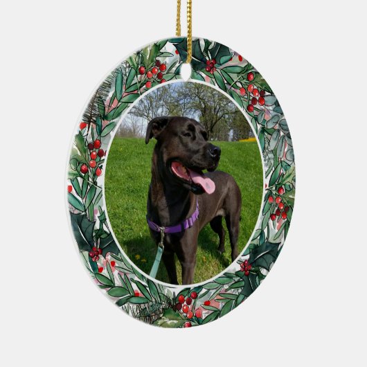 カスタムクリスマスドッグまたは猫の記念写真 セラミックオーナメント (右)
