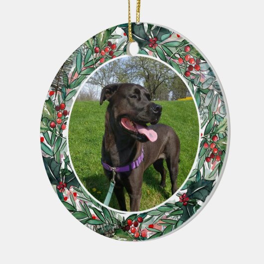 カスタムクリスマスドッグまたは猫の記念写真 セラミックオーナメント (左)