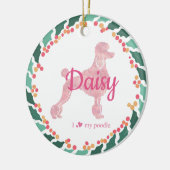 カスタムクリスマスパステルピンクプードルオーナメント セラミックオーナメント (左)